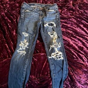 American Eagle Outfitters Blue Distressed Skinny Jeans